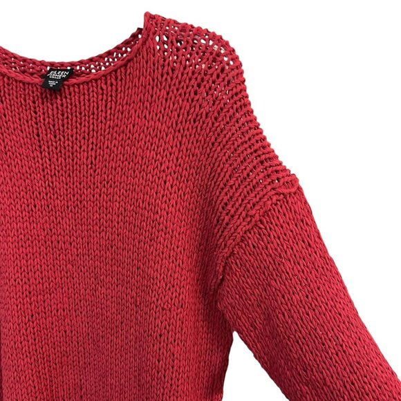 Eileen Fisher Red 100% Cotton Open Weave Tunic Sweater Size 1X - Picture 6 of 6